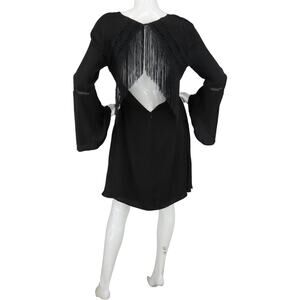 TJD Fringe Hippie Gypsy Boho Southwestern Festival Keyhole Flare Sleeve Dress